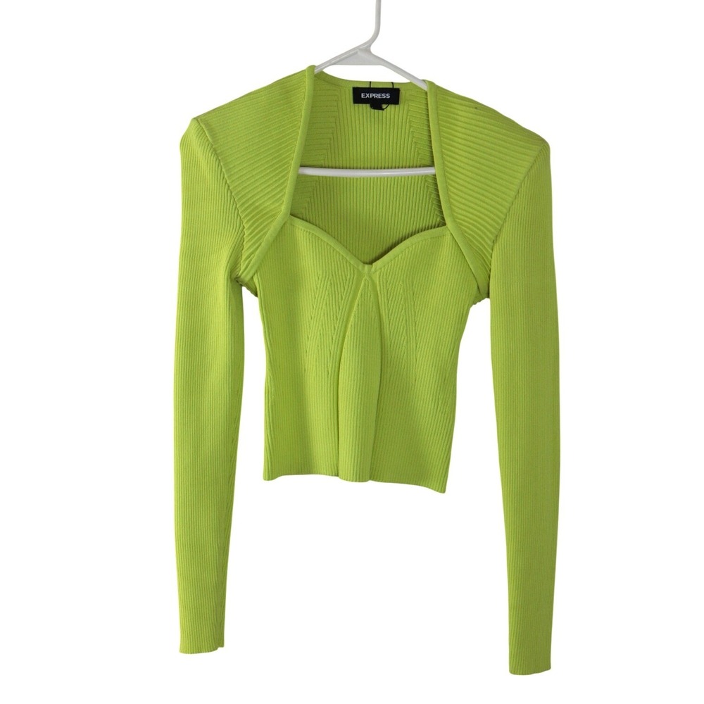 Express Lime Green Ribbed Sweetheart Neck Long Sleeve Crop Top NWT Size M